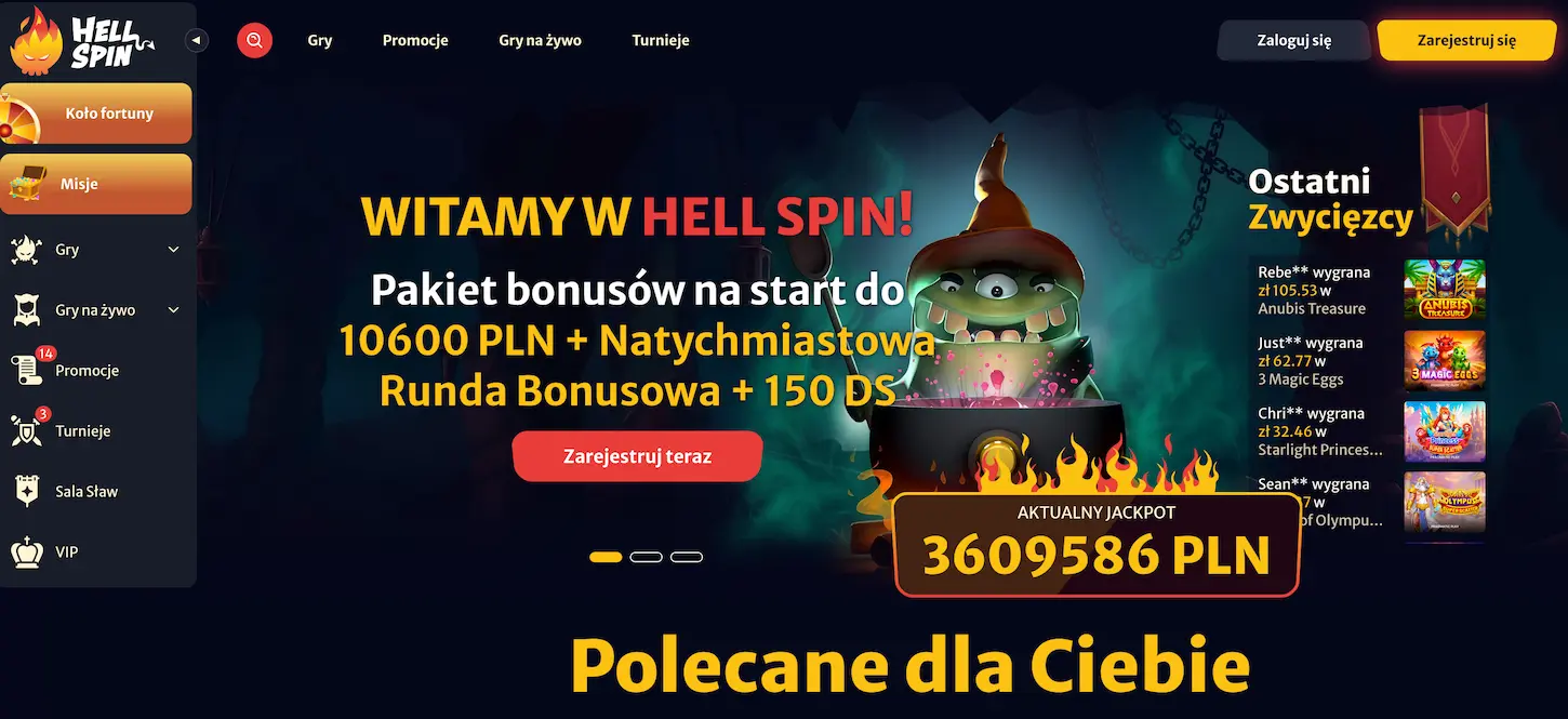 Hellspin kasyno online – bonus na start do 10 600 PLN + 150 DS